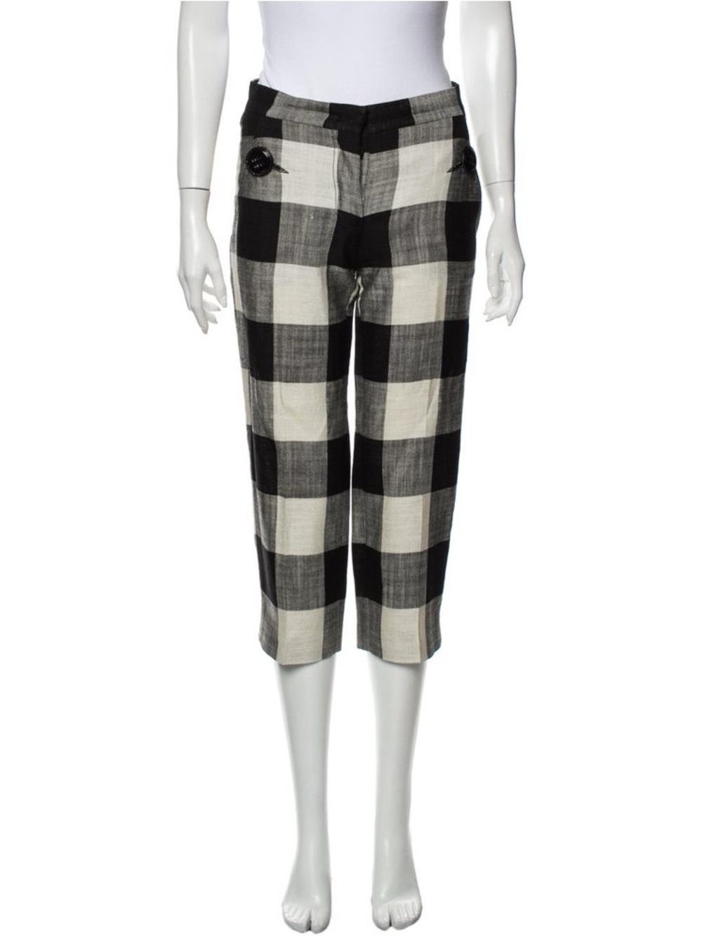 Giambattista Valli Black & White Plaid Cropped Pants